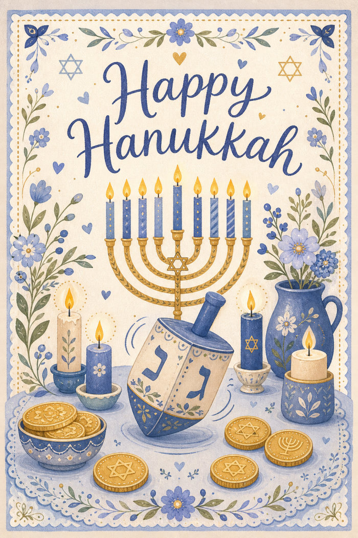 Golden Dreidel — hanukkah greeting card