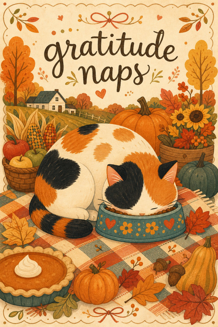 Sleepy Cat thanksgiving card