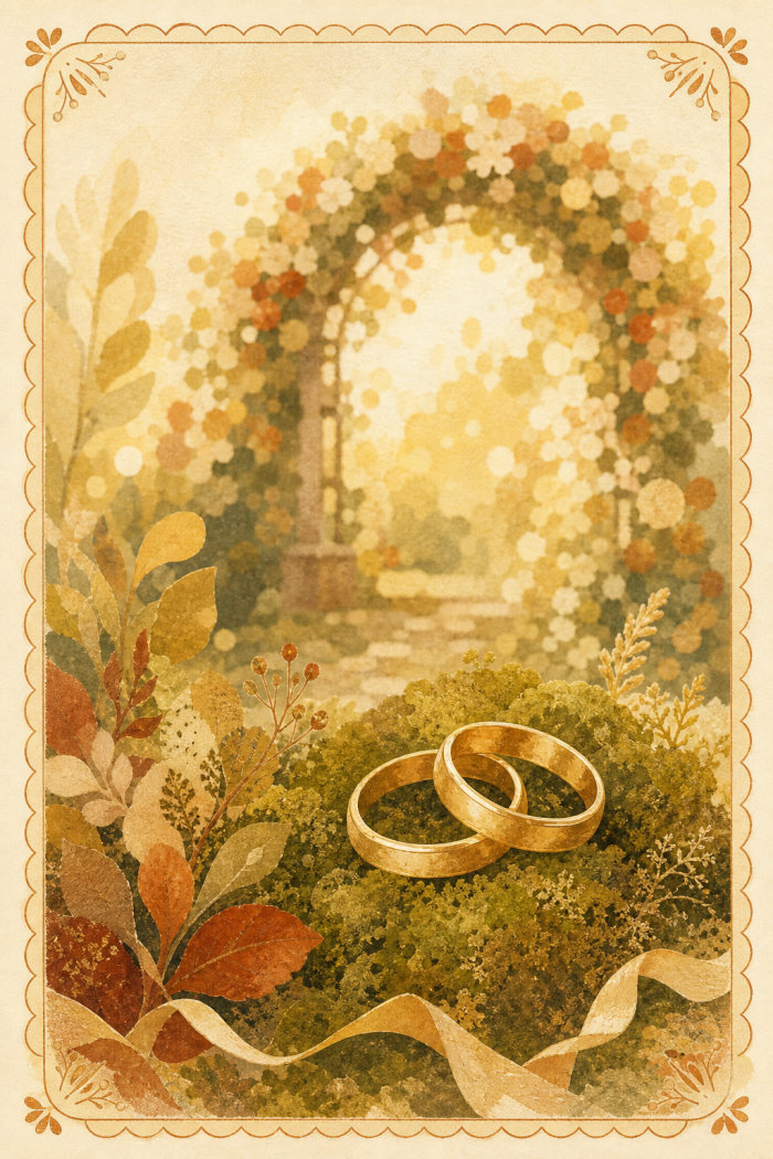 Golden Archway — artistic style wedding greeting card