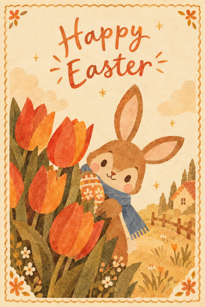 Tulip Bunny — artistic style easter greeting card