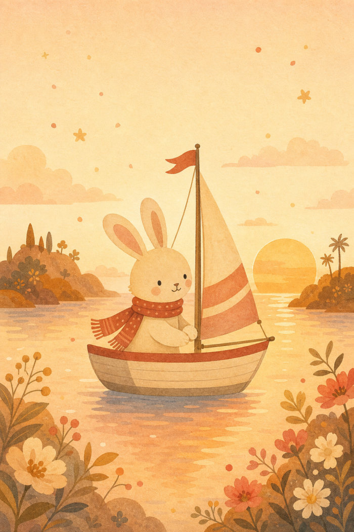 Sailboat Bunny — calm style farewell greeting card