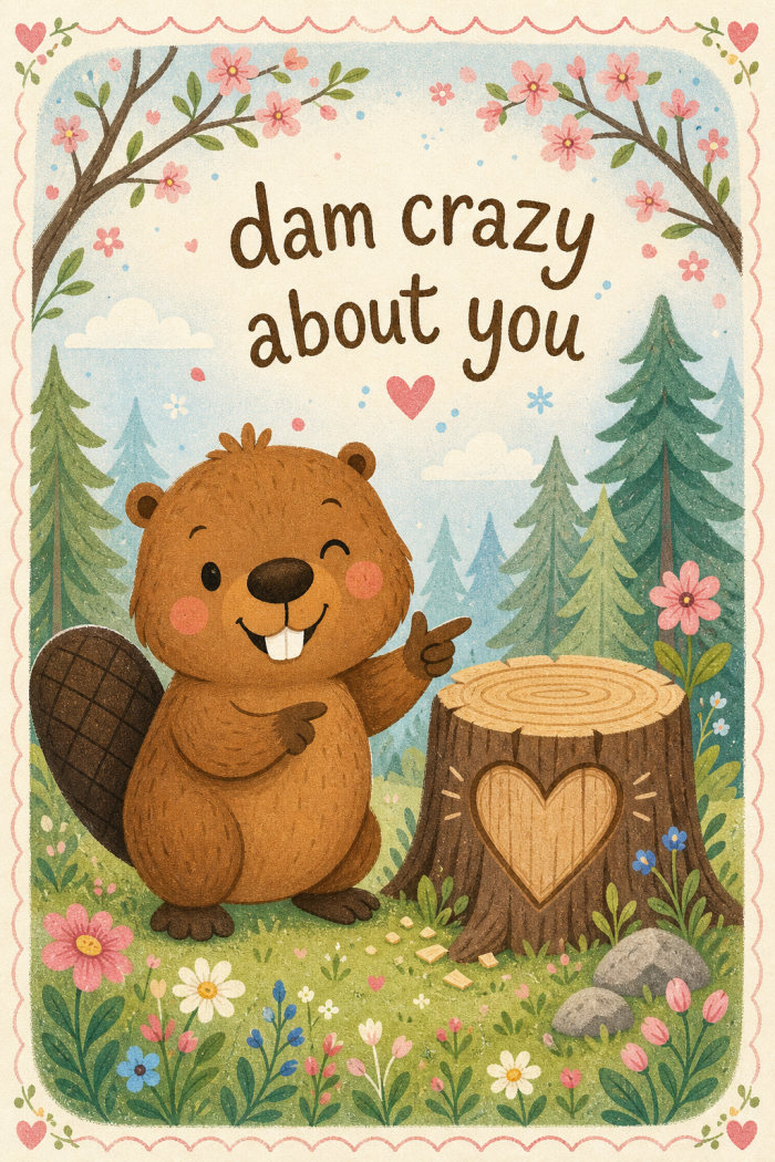 Winking Beaver — colorful style valentine's day greeting card