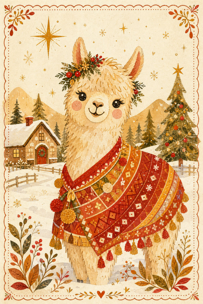 Cozy Llama — christmas greeting card