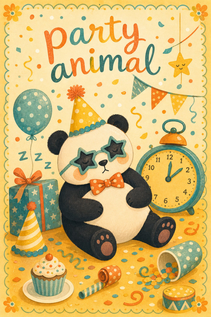 Sleepy Panda — colorful style new year greeting card