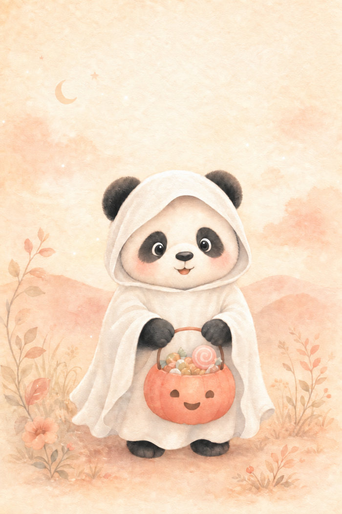 Ghost Panda — cartoon style halloween greeting card