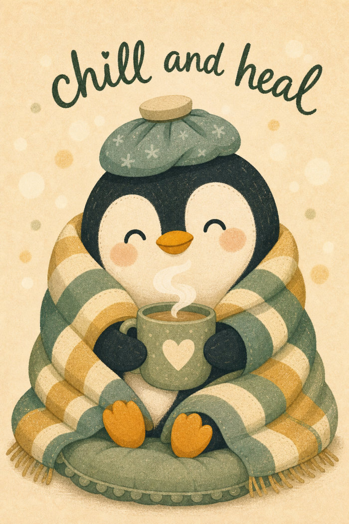 Cozy Penguin — get well soon greeting card