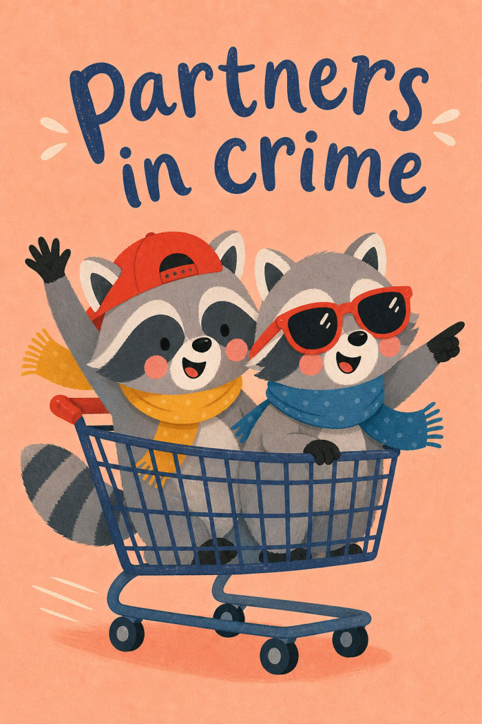 Playful Raccoons — colorful style friendship greeting card