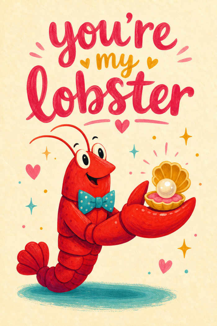 Lobster Proposal — colorful style engagement greeting card