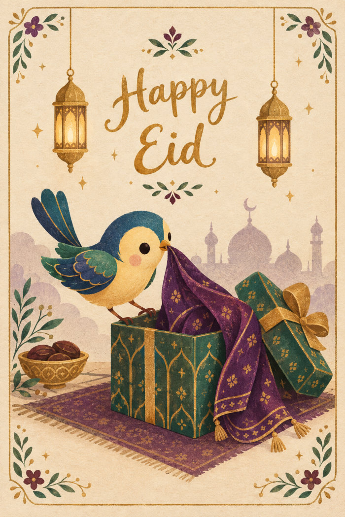 Lantern Giftbird — elegant style eid greeting card