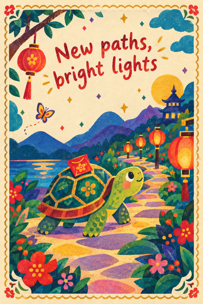 Lantern Pathway — colorful style lunar new year greeting card