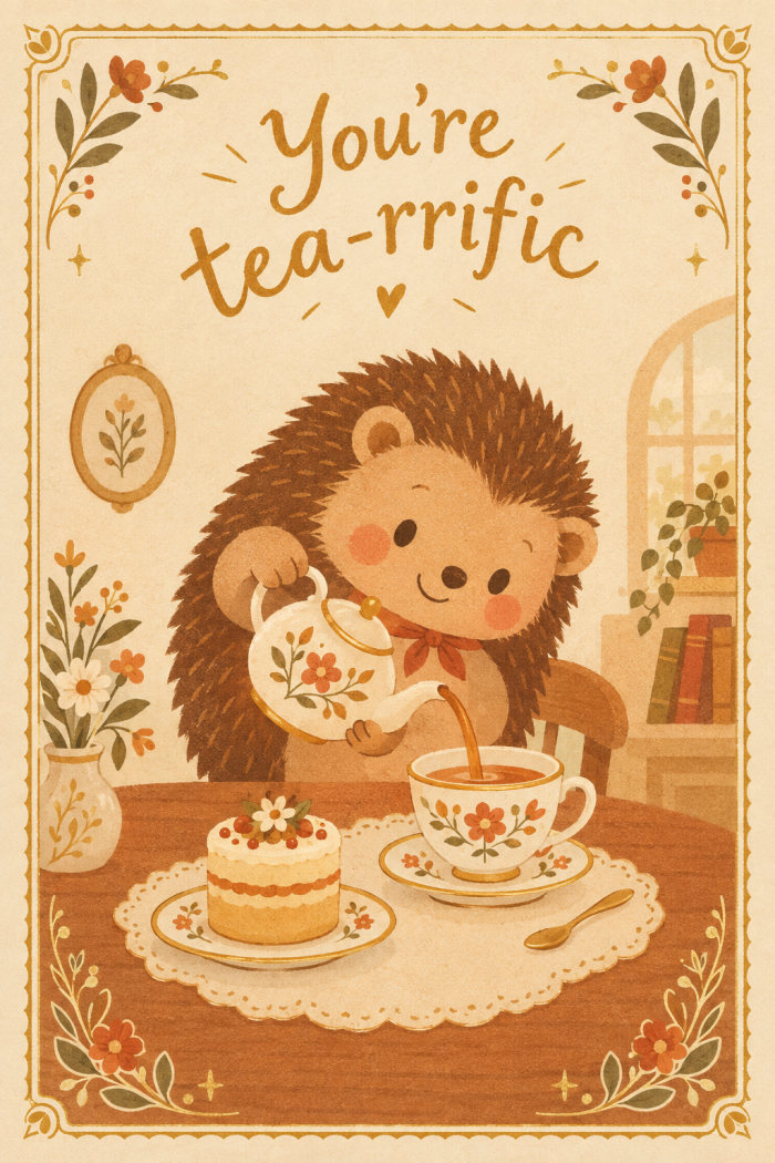 Tea Hedgehog — birthday greeting card
