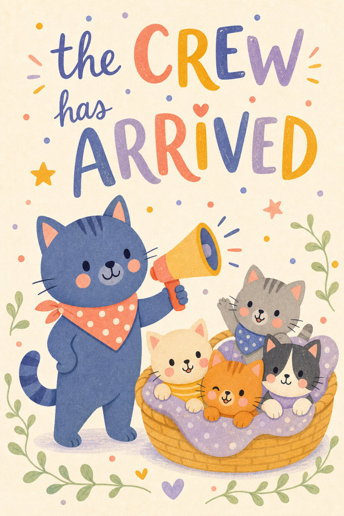 Cat Crew — colorful style new baby greeting card