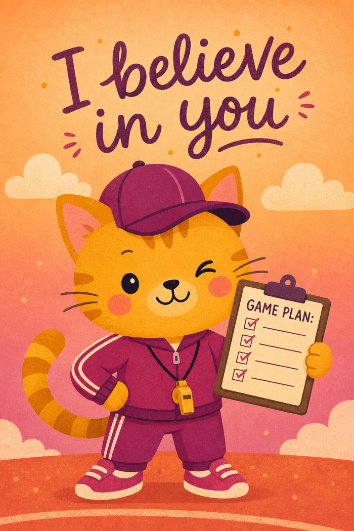 Coach Cat — colorful style encouragement greeting card