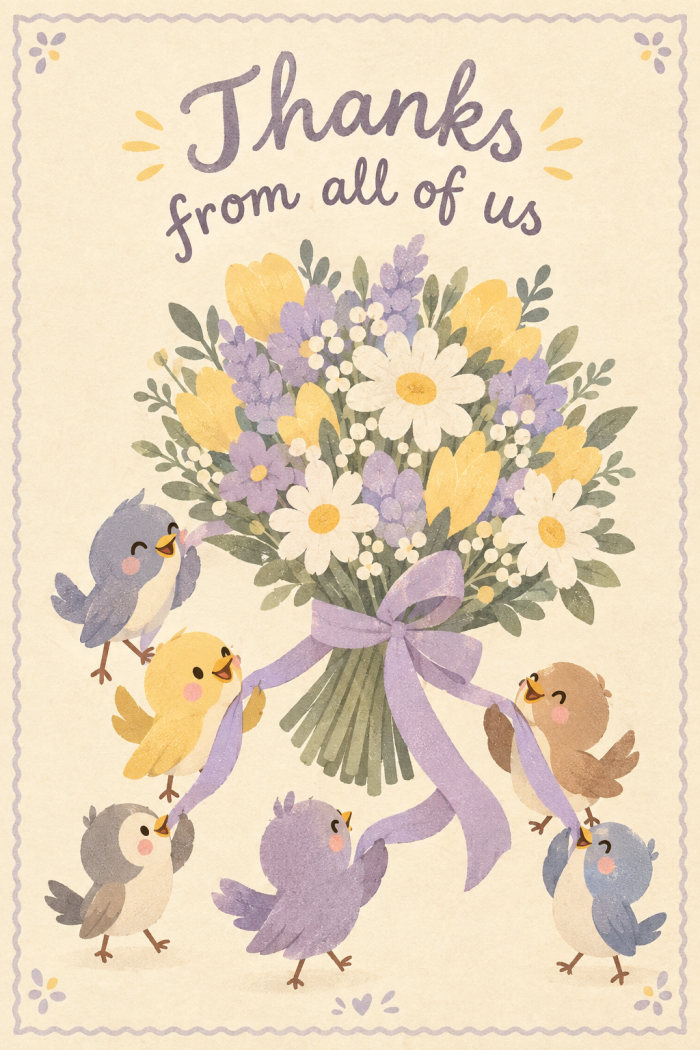 Bird Ribbon — thank you greeting card