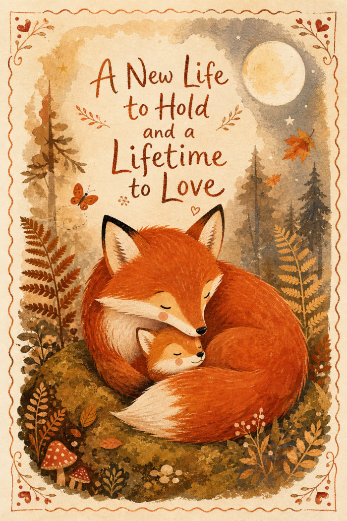 Fox Hug — artistic style new baby greeting card