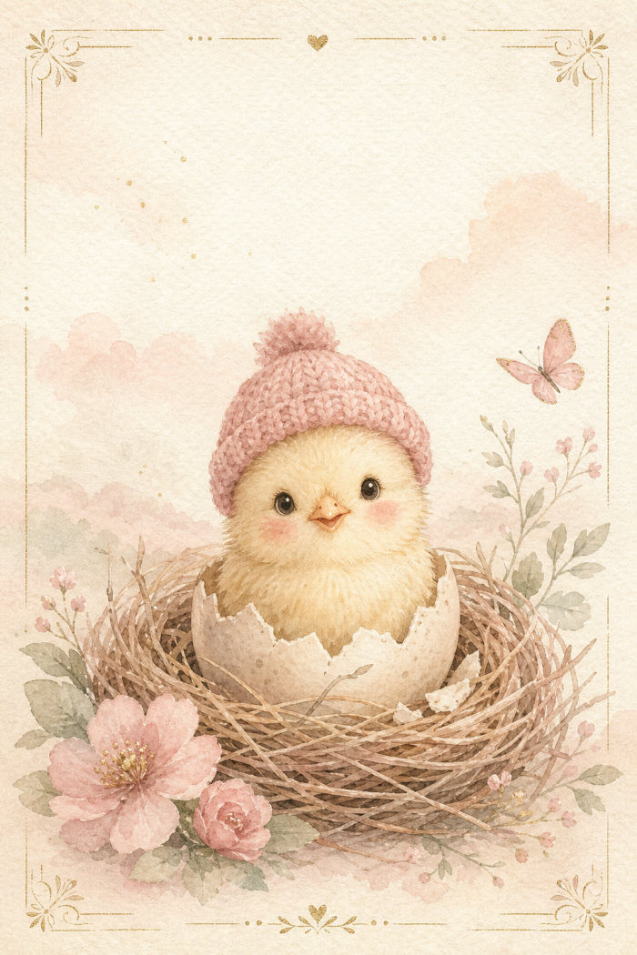 Cozy Chickadee — elegant style new baby greeting card