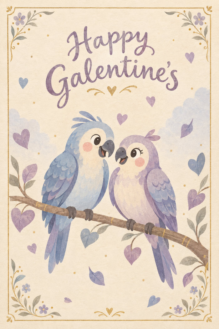 Playful Parrots — elegant style galentine's day greeting card