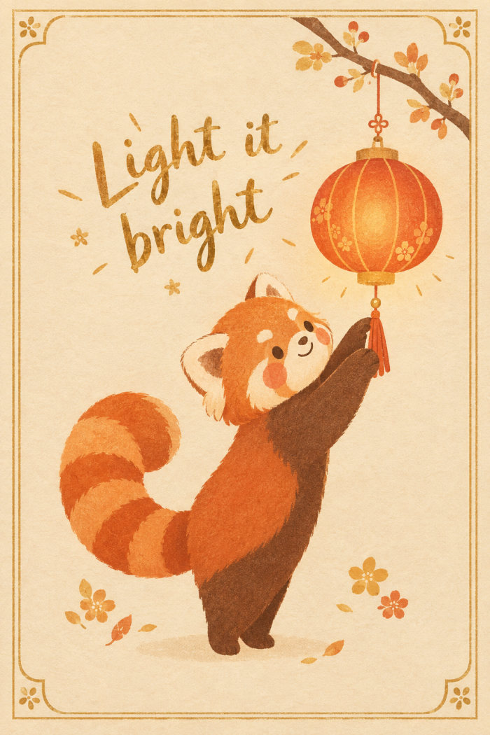 Red Panda — elegant style lunar new year greeting card