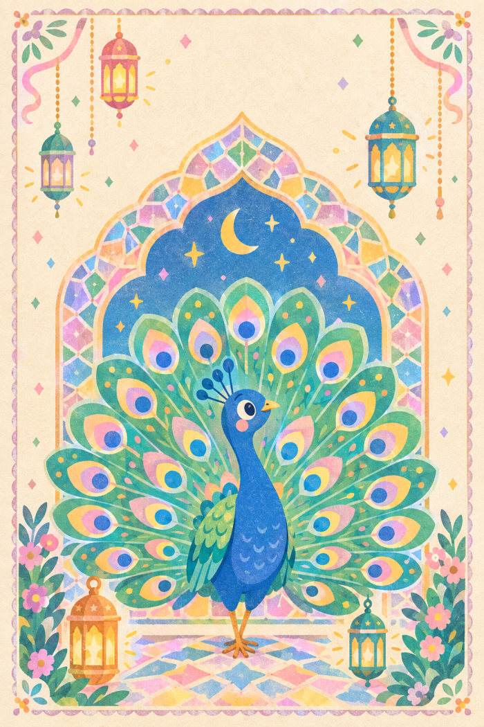 Mosaic Peacock — colorful style eid greeting card