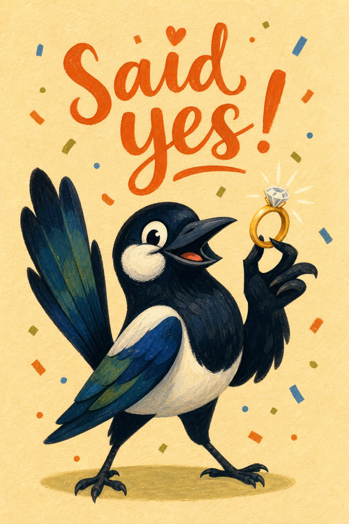 Joyful Magpie — colorful style engagement greeting card