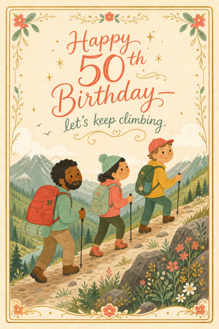 Mountain Hikers — birthday greeting card