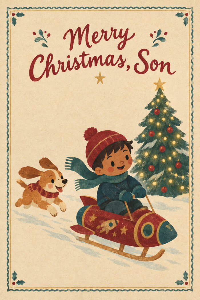 Rocket Sledding — christmas greeting card