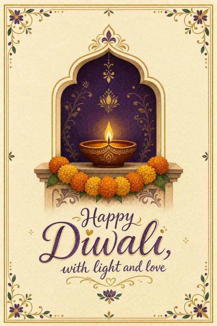 Decorative Diya — elegant style diwali greeting card