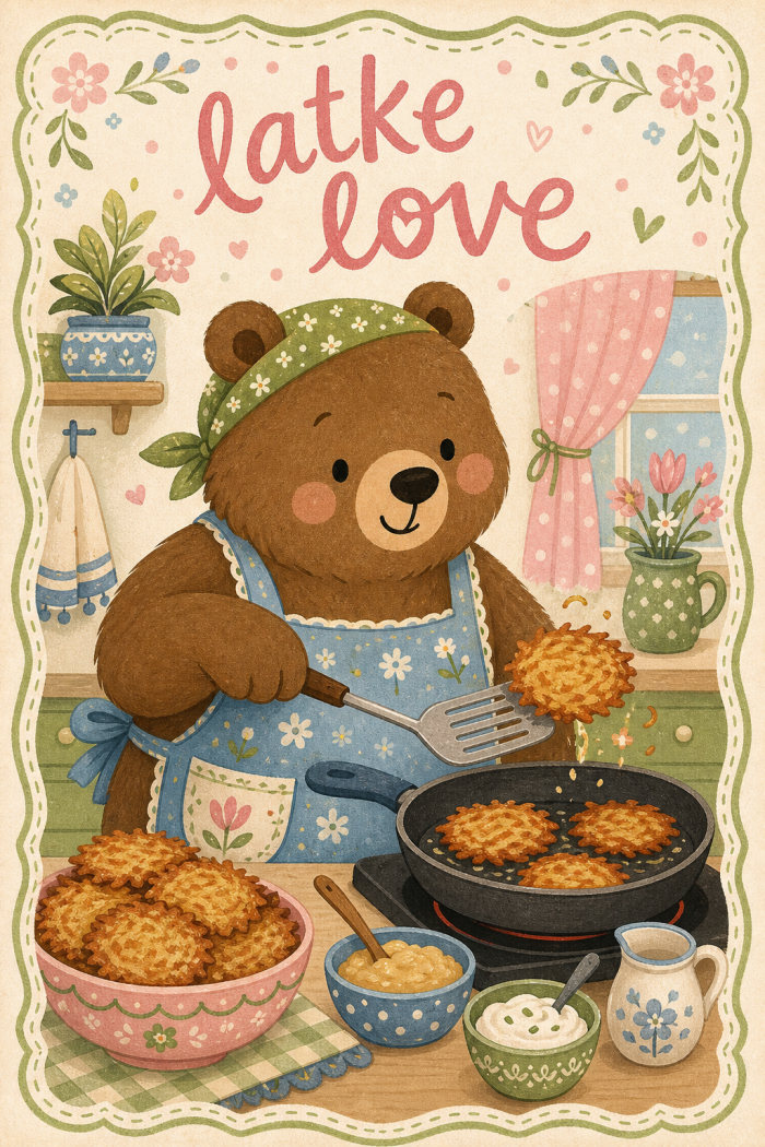 Cooking Bear — hanukkah greeting card
