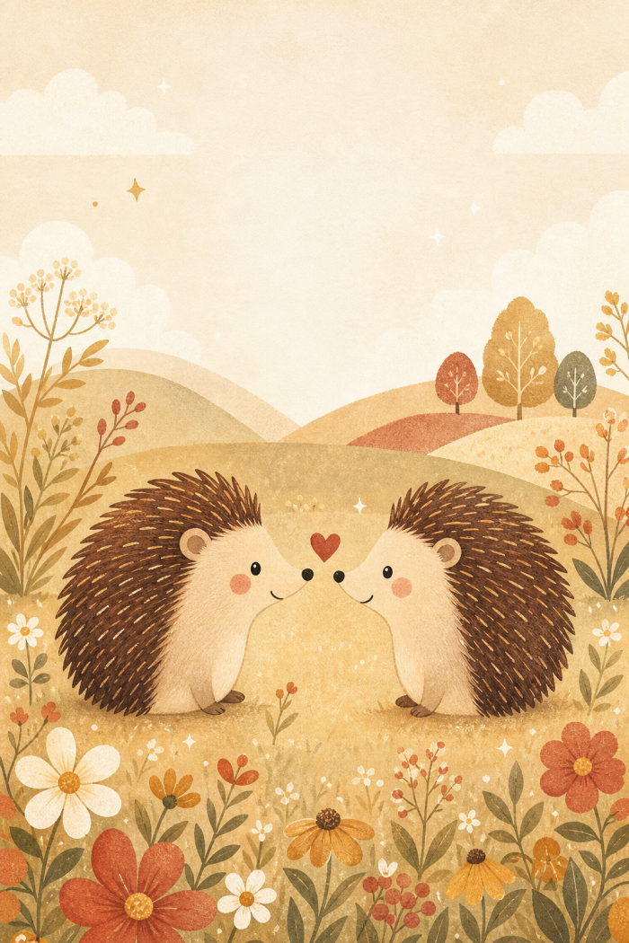 Hedgehog Romance — artistic style valentine's day greeting card