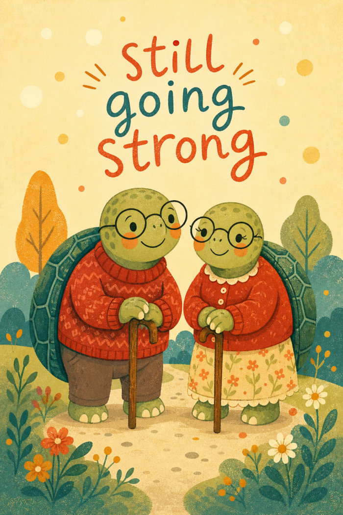 Elderly Turtles — anniversary greeting card