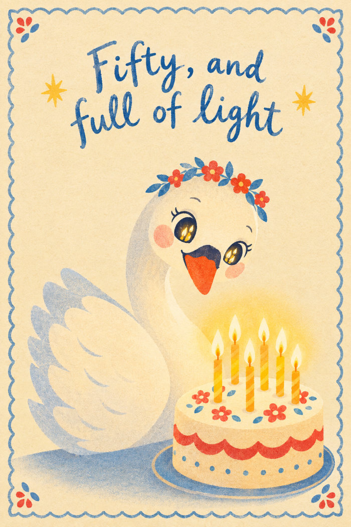 Glowing Swans — birthday greeting card
