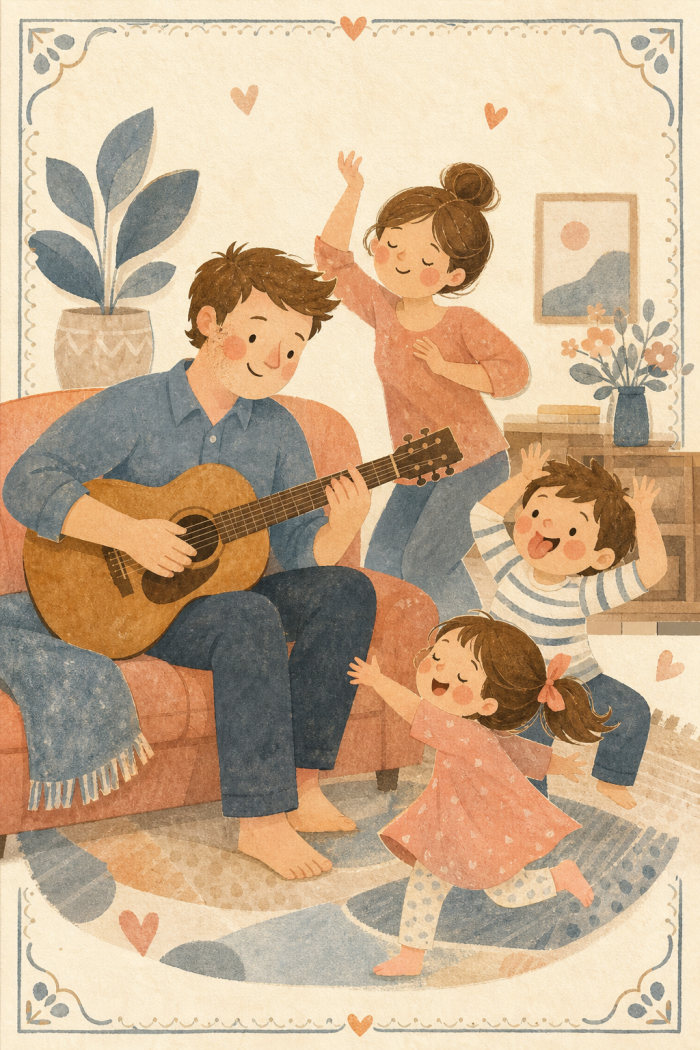 Guitar Family — artistic style father's day greeting card