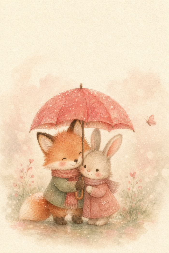 Fox Bunny — artistic style valentine's day greeting card