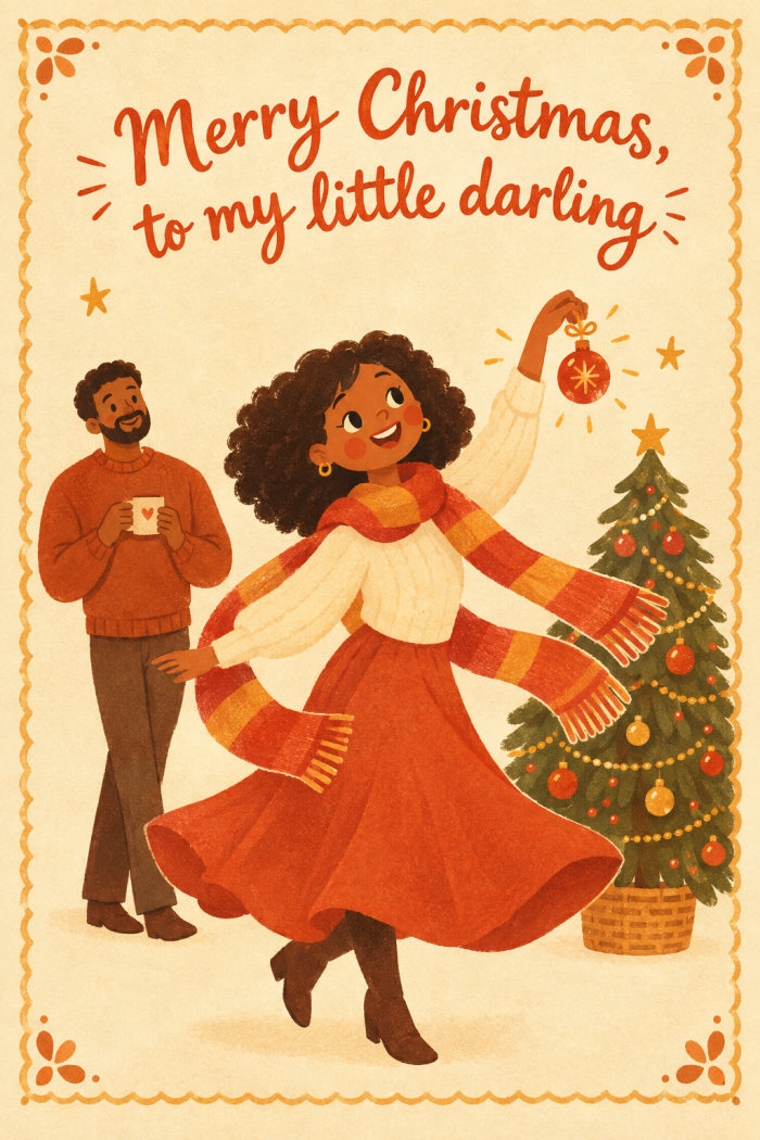 Scarf Twirl — cartoon style christmas greeting card