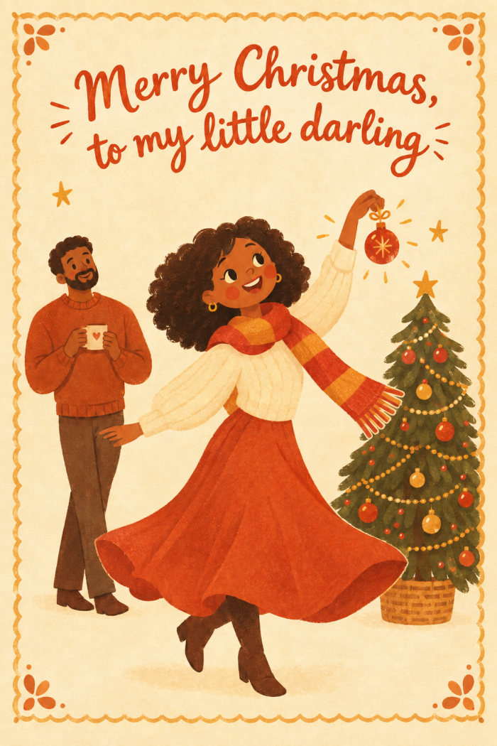 Scarf Twirl — cartoon style christmas greeting card
