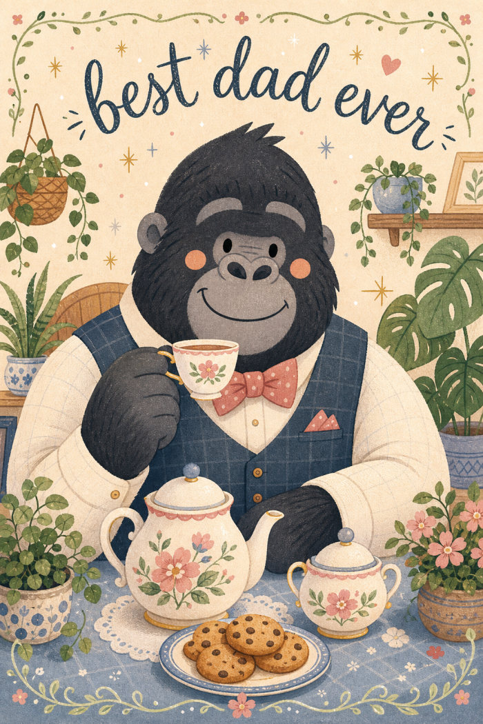 Tea Time — cartoon style father's day greeting card
