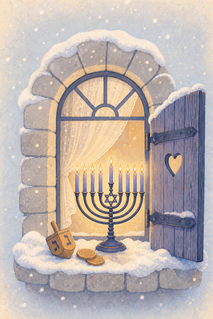 Snowy Window — calm style hanukkah greeting card