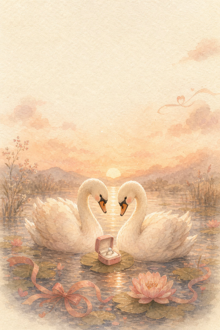 Swan Proposal — calm style engagement greeting card