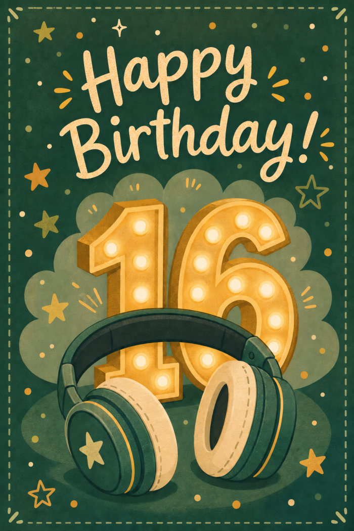Neon Headphones — birthday greeting card