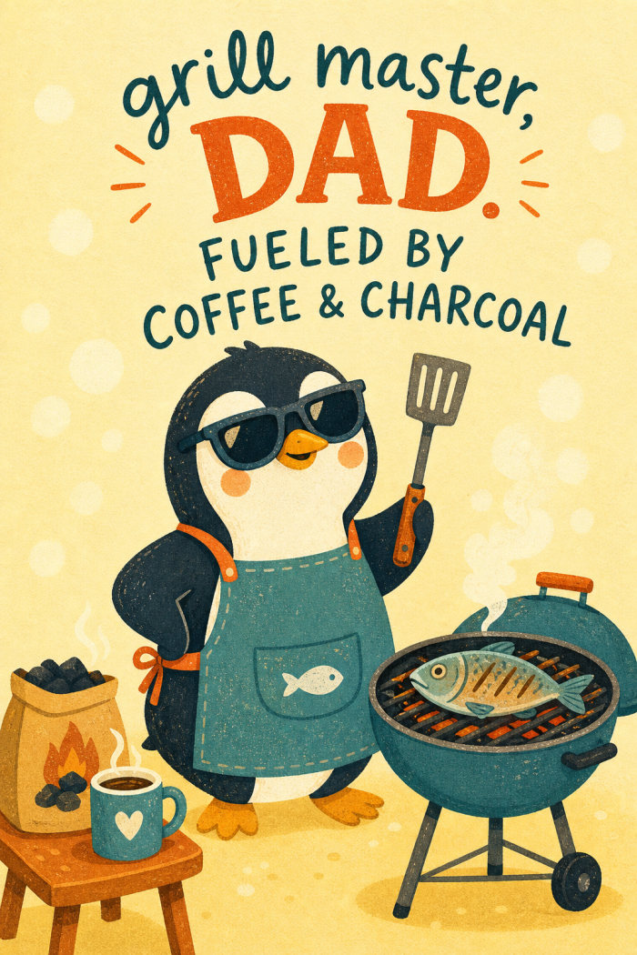 Penguin Grill — colorful style father's day greeting card
