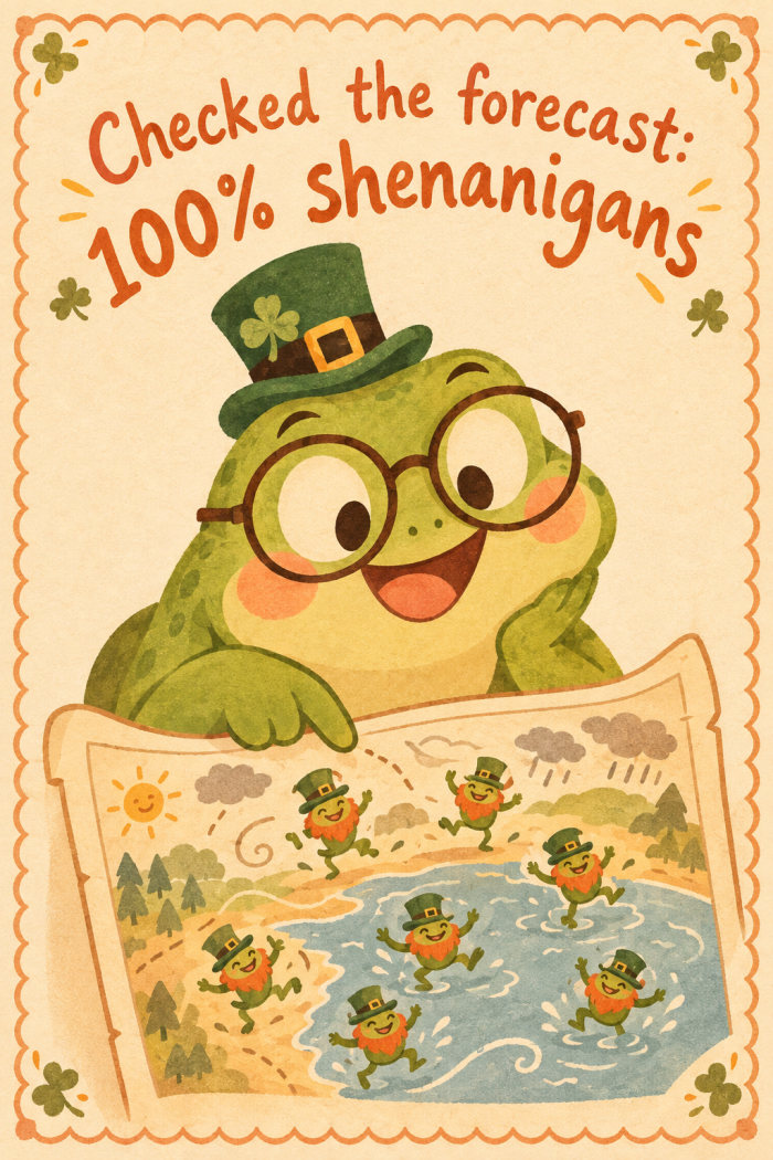 Frog Forecast — cartoon style st. patrick's day greeting card