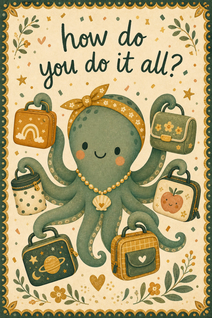 Busy Octopus — cartoon style mother's day greeting card