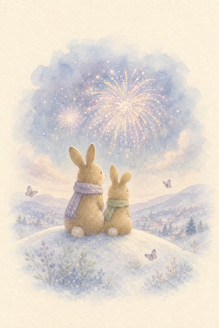 Winter Bunnies — new year greeting card
