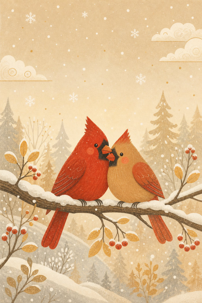 Winter Cardinals — anniversary greeting card