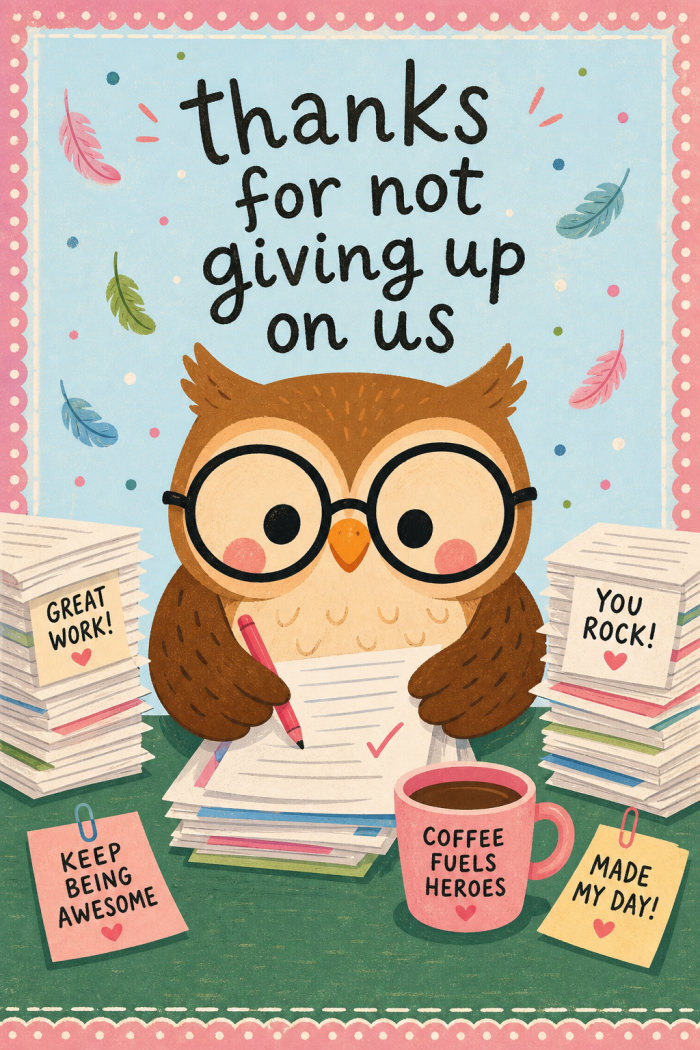 Studious Owl — colorful style teacher appreciation greeting card