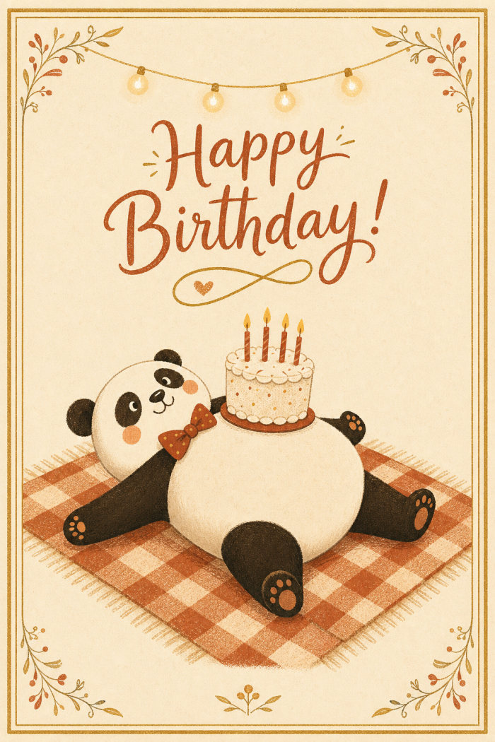 Panda Picnic — elegant style birthday greeting card