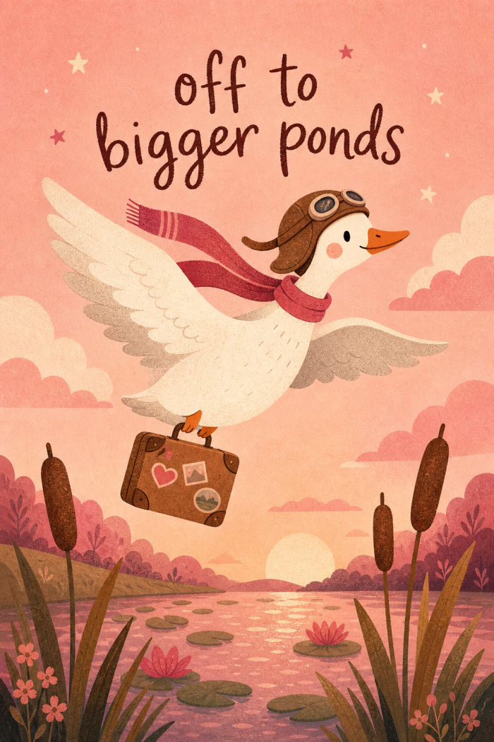 Flying Goose — colorful style farewell greeting card