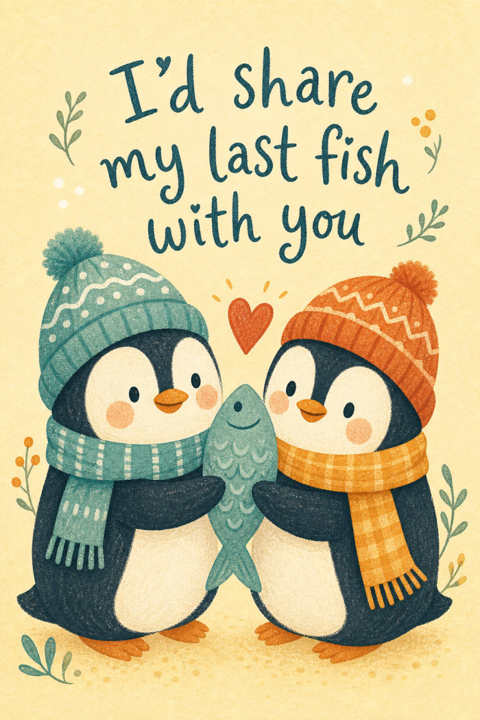 Penguin Promise — cartoon style valentine's day greeting card