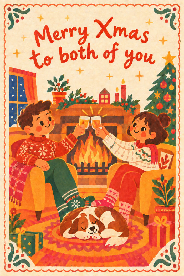 Fireplace Cheers — christmas greeting card