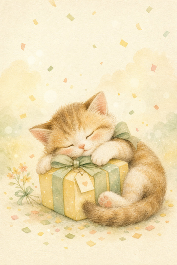 Sleepy Kitten — birthday greeting card